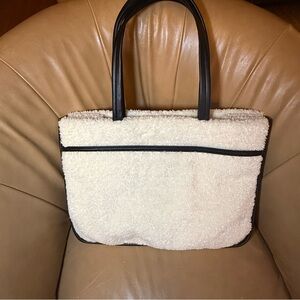Sondra Roberts Cream faux Shearling Tote with Black Trim